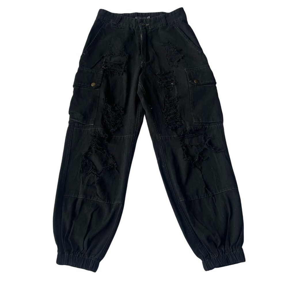 Carmar LA Distressed Black Cargo Jogger Pants - Size 6 (Ripped)
